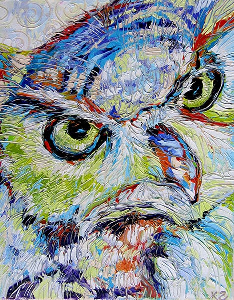 Owl Are You painting by Kathleen Steventon