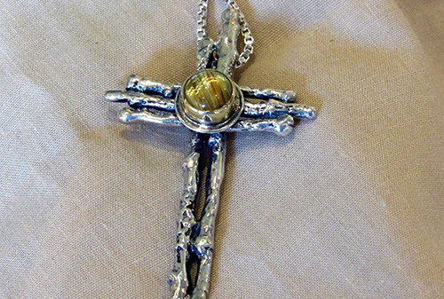 custom jewelry, twig cross necklace