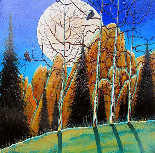 Aqua Moonrise acrylic painting