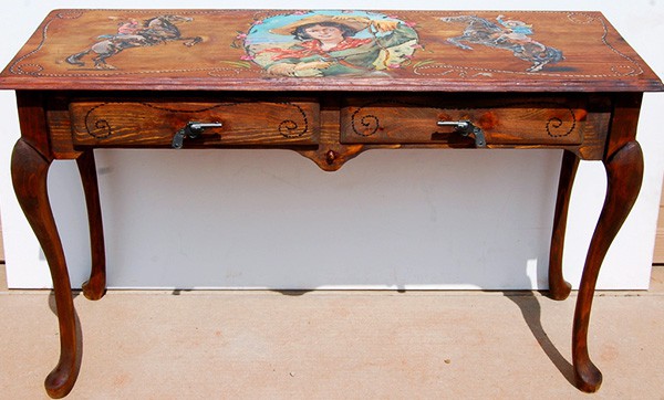 Cowgirl painted buffet table