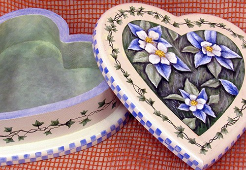 folk art painted heart box