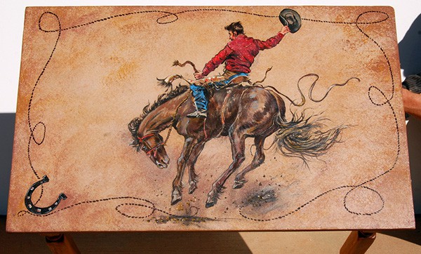 Bucking bronco painted table